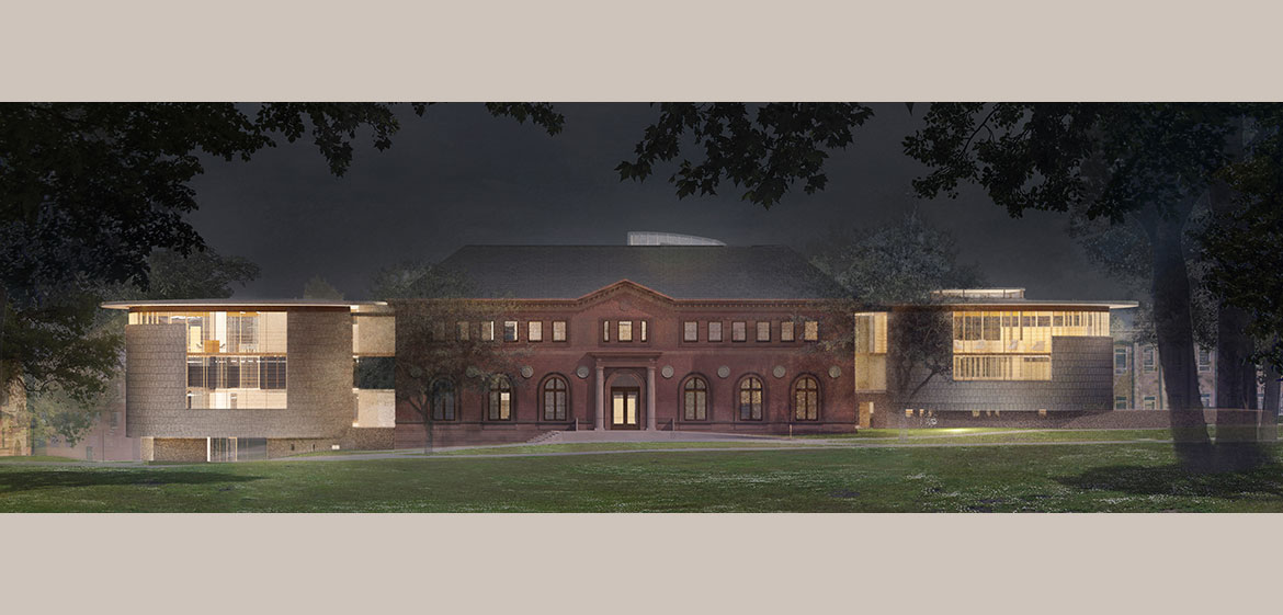 New Neilson Library east elevation at night