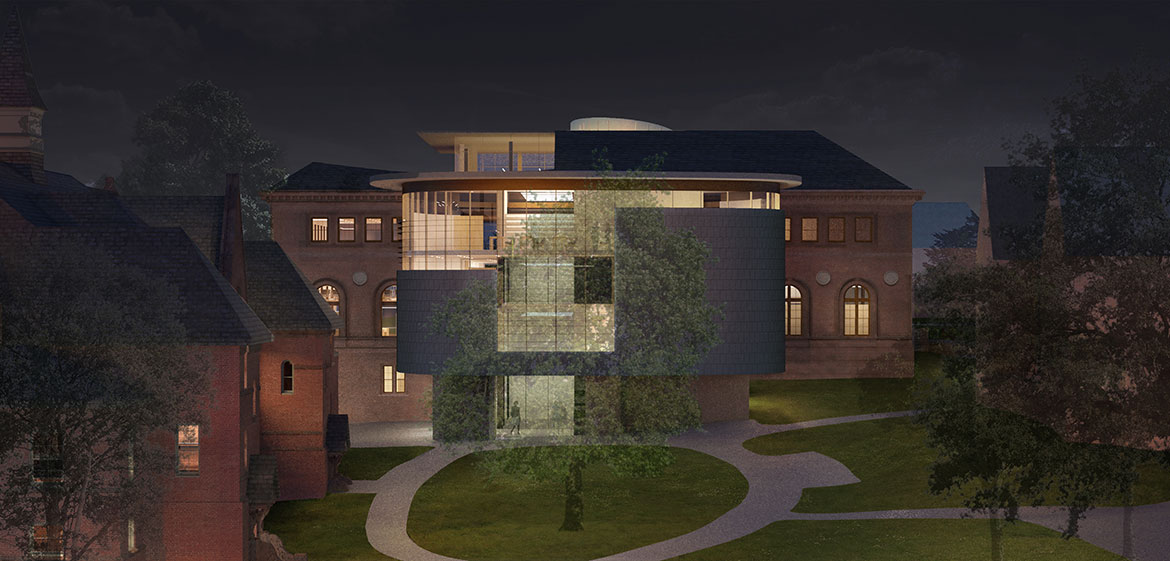 New Neilson Library south elevation at night