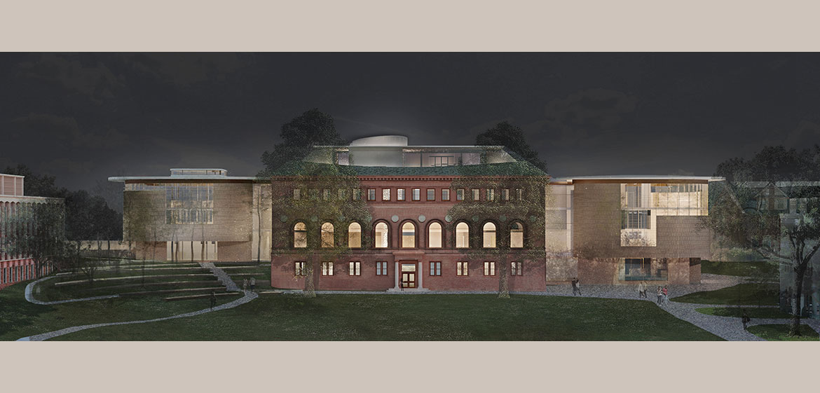 New Neilson Library west elevation at night