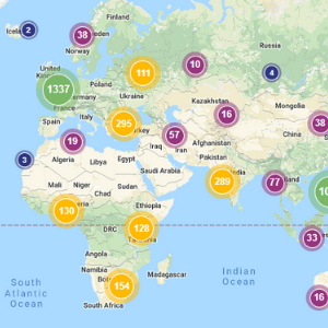 Map of ScholarWorks readership around the world