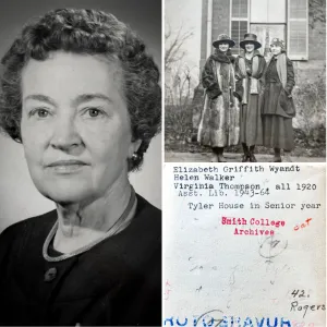 Montage of historic photos including Virginia Thompson Rogers '20