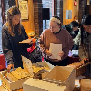 Students working with facsimiles in Josten Library