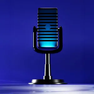 image of microphone on blue background