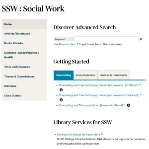 Screenshot of Social Work subject guide 2025