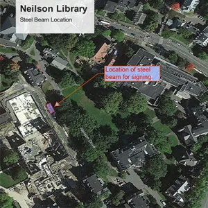 Site plan for New Neilson showing where to sign the beam