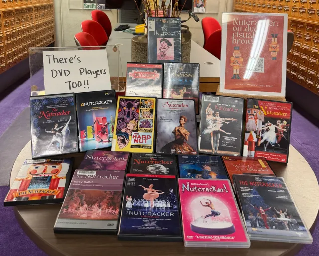Nutcracker DVDs on display in Josten Library