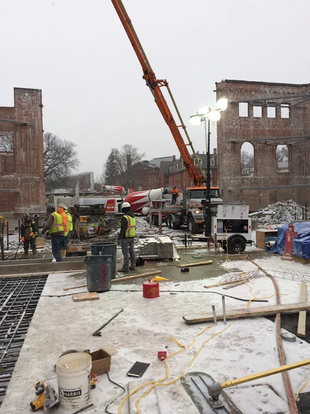 Neilson Library construction site - 1909 Core - Pouring First Section of Heavy Interior Concrete Mat Slab