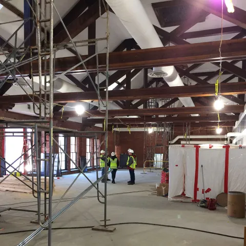Alumnae Gymnasium interior under construction