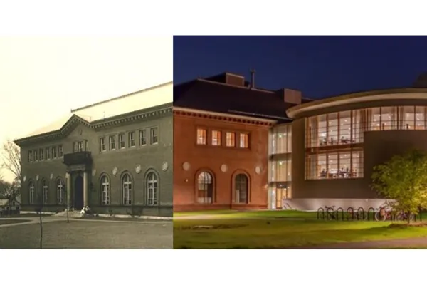Side by side view of old Neilson and new Neilson Library