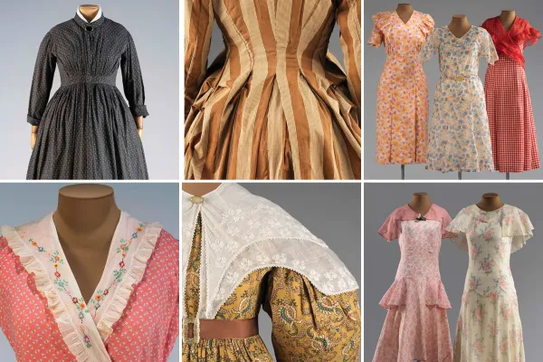 Collage of historic women's clothing