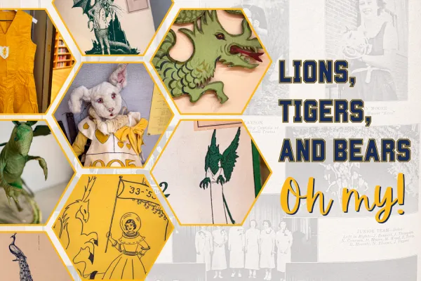 Collage of items from mascot exhibit