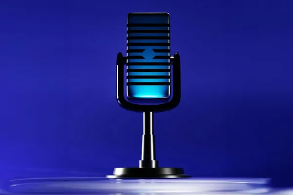 image of microphone on blue background