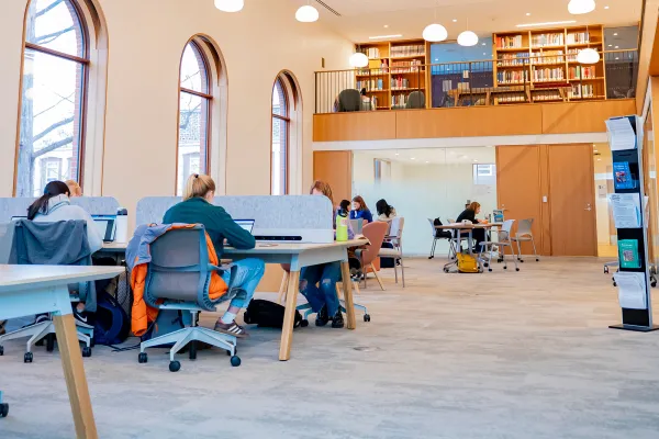 Students working at desk in the Learning Commons