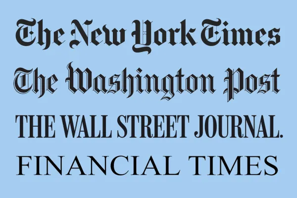 logos New York Times, Washington Post, Wall Street Journal, Financial Times