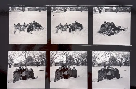 Images of students playing in the snow