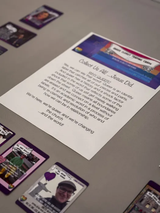 Exhibit text Queer Clergy Trading Cards