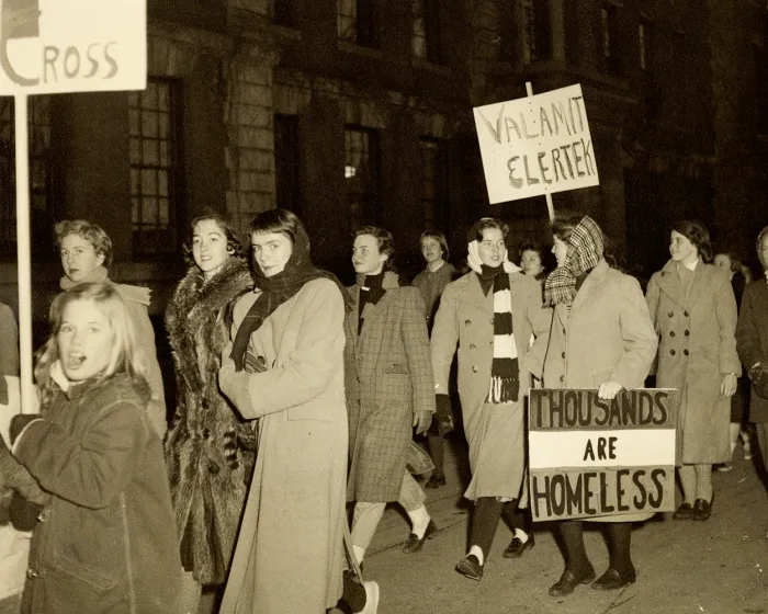 Students marching through campus and into Northampton 1956
