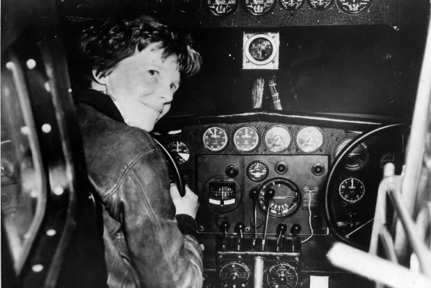 Amelia Earhart in cockpit