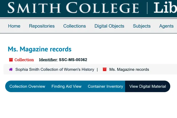 Smith College Finding Aids screenshot