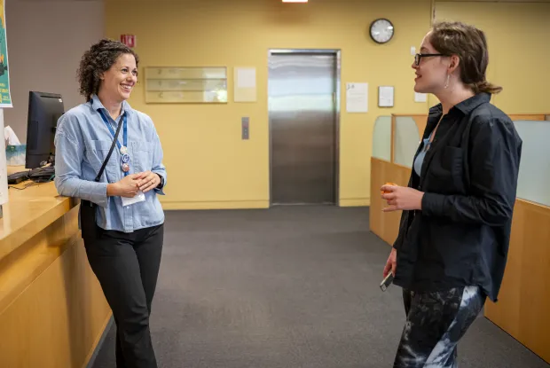 Librarian with student in Hillyer Art Library